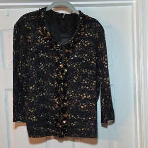 Magaschoni Black and Gold Patterned Blouse